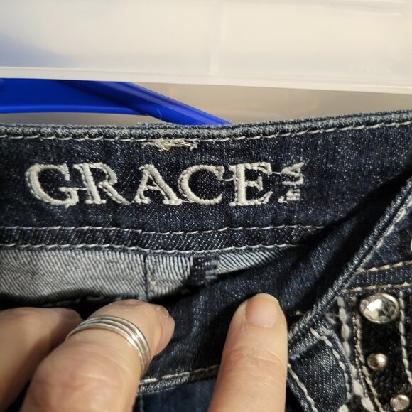 NWOT GRACE IN LA STRAIGHT LEG HIGH RISE EMBROIDERED JEANS SZ 10 - Picture 4 of 12